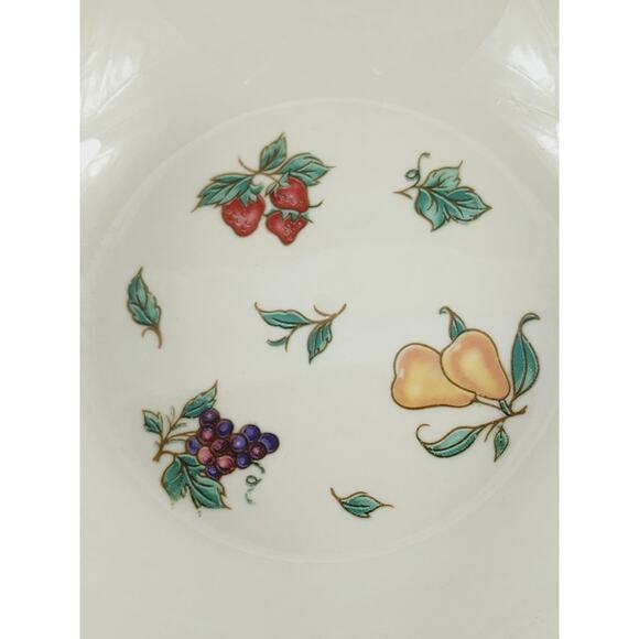 Stone Ware Cereal Bowl 7" Fruit Design Strawberry Grapes Pear Cream Red Trim x2 - Picture 7 of 12